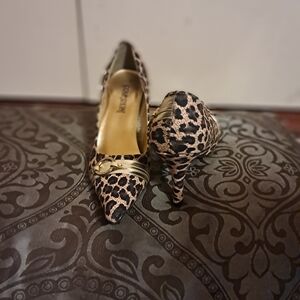Bakers Leopard Print Heels with Gold Accent